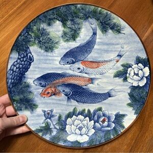 Sun Ceramics 12.5” Koi Fish Porcelain Charger Plate